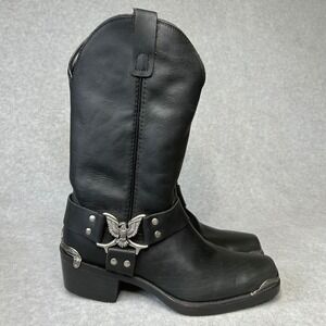 Vintage Code West Eagle Harness Boots Mens 8 EE Black Leather Made USA Deadstock